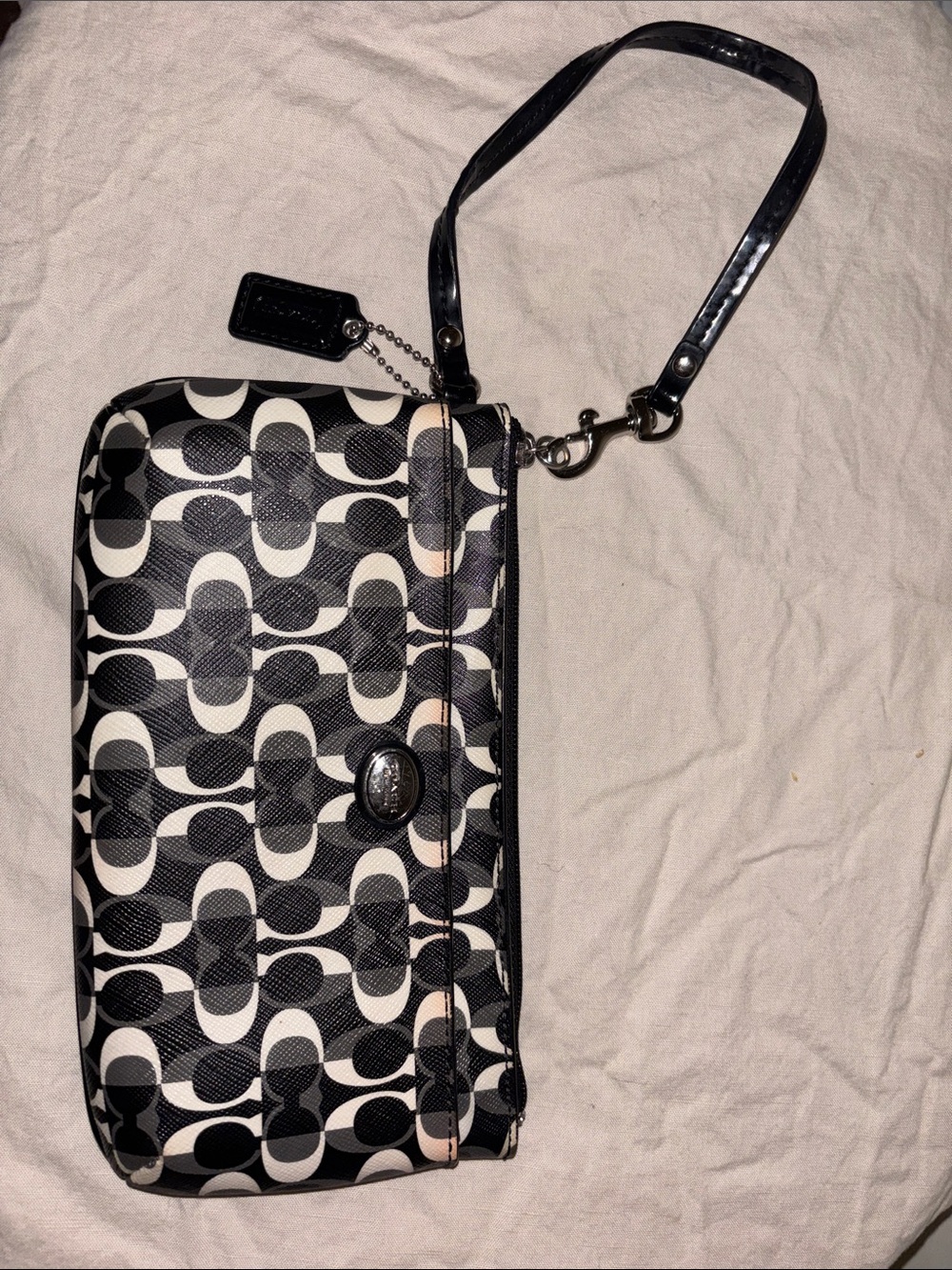 Coach Black and White Signature Pattern Wristlet